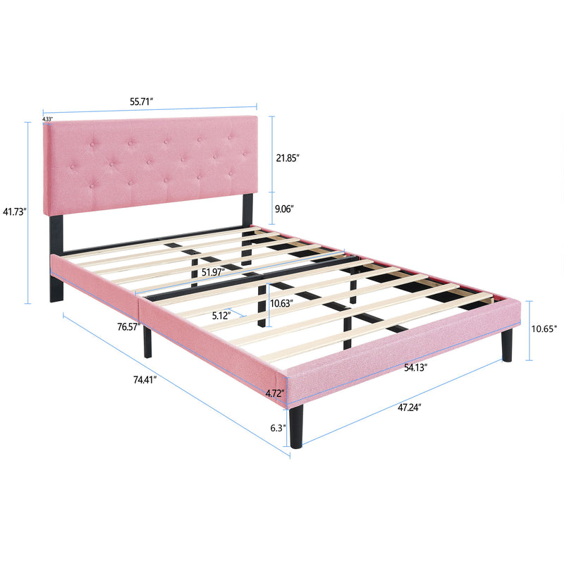 Modern Upholstered Platform Bed Frame With Button Tufted Fabric Headboard