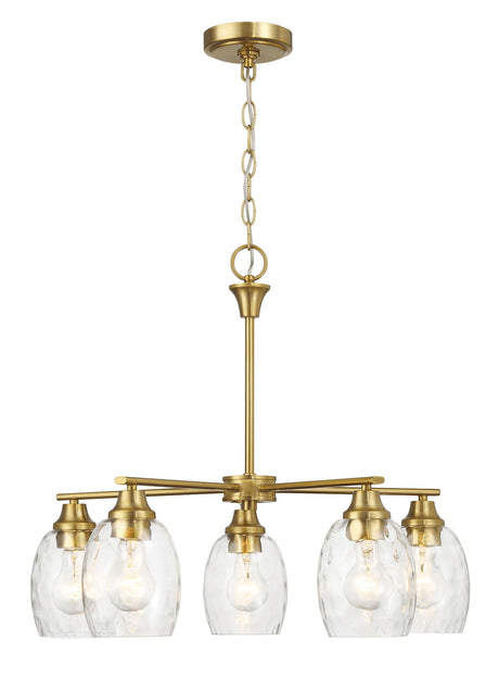 Elegance 5 Lights Linear Arms With Chain Chandelier - Clear / Gold