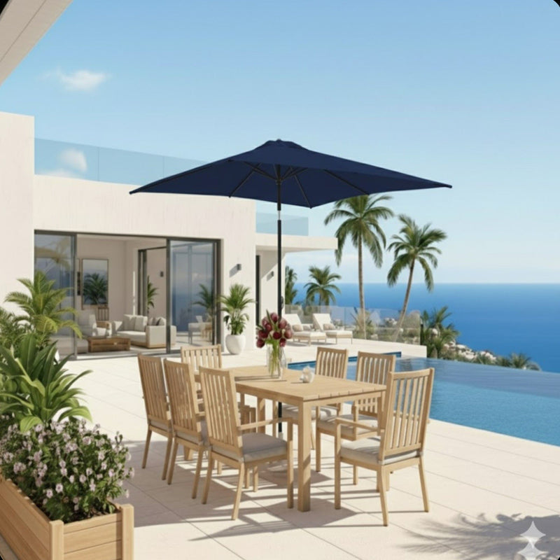 Rectangular Patio Umbrella With Crank Tilt, Polyester UV-Resistant Canopy