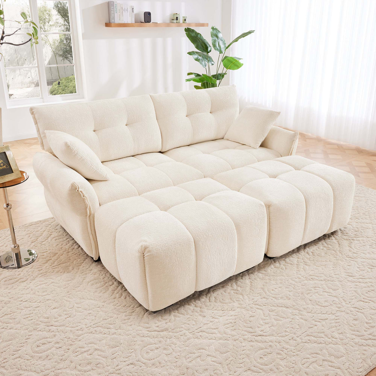 Elegant Sofa Set With Ottoman And Pillows, Textured Chenille, High Resilience Cushions
