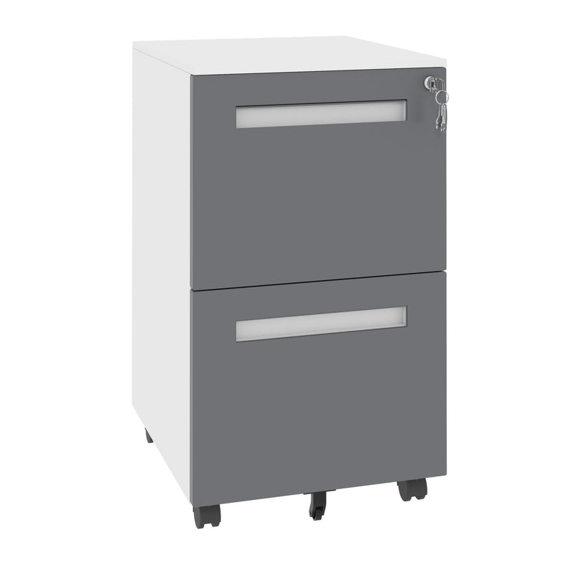 2-Drawer Mobile File Cabinet With Lock,On 360° Wheels, Holds A4/Letter/Legal Files - White