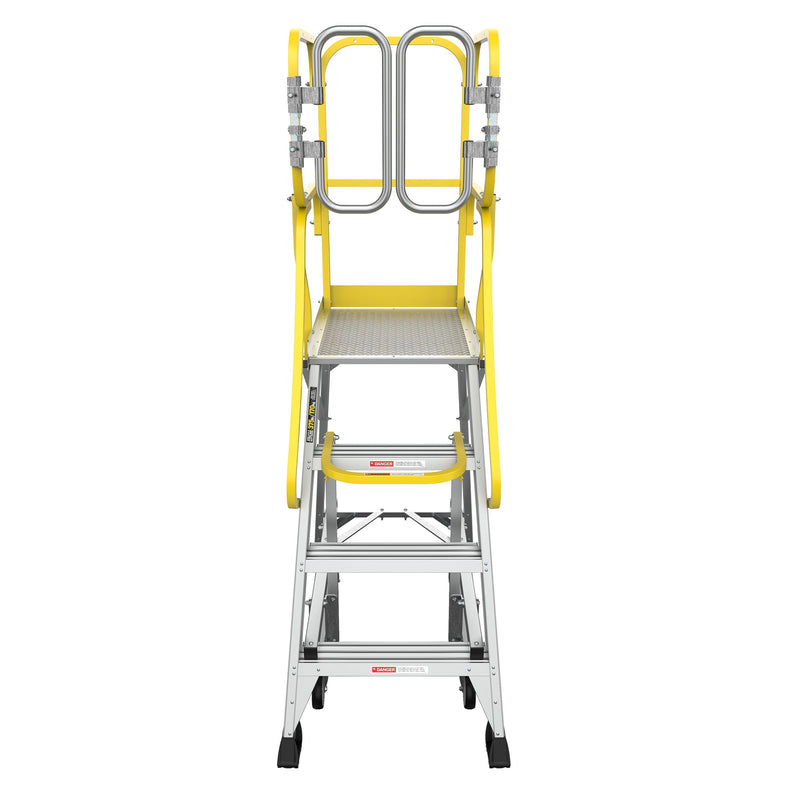 Heavy Duty Aluminum Rolling Platform Ladder With Steps, 375Lbs Capacity