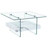 Modern 2 Tier Square Coffee Table, Elegant Marble Pattern