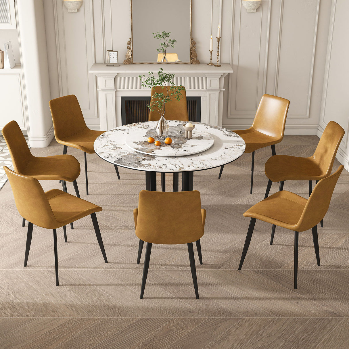 Round Dining Table With Lazy Susan For Kitchen, Dining Room - Black / White