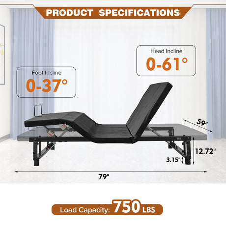 Adjustable Bed Base Frame With Head And Foot Incline Quiet Motor Zero Gravity