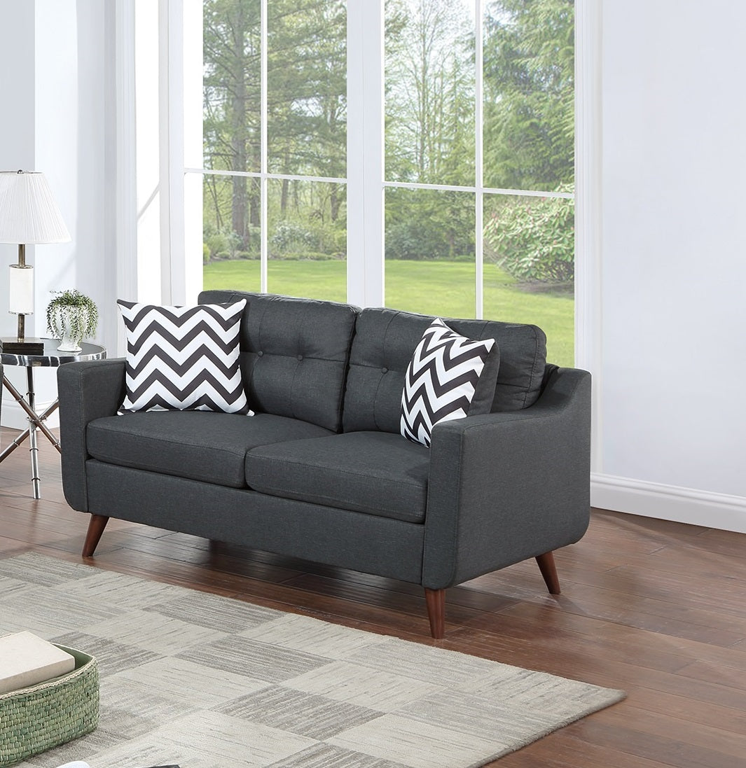 Modern Cozy Sofa Loveseat w Pillows 2pc Sofa Set Black Polyfiber Couch Tufted Cushions Living Room