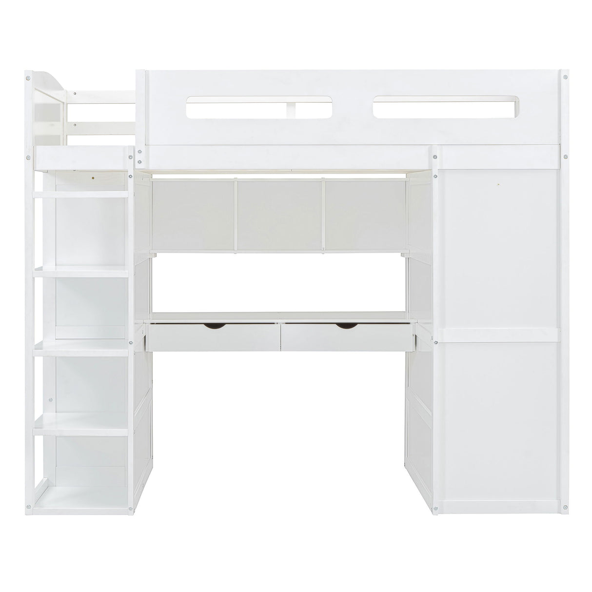 Loft Bed With Desk, Wardrobes, 4 Drawers And 4 Shelves