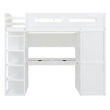 Loft Bed With Desk, Wardrobes, 4 Drawers And 4 Shelves