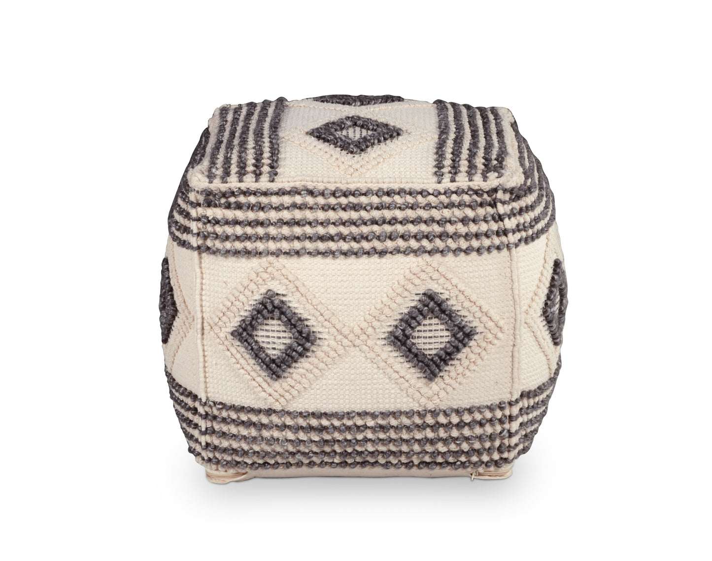 Dalia - Square Handwoven Woolen Pouf - Beige