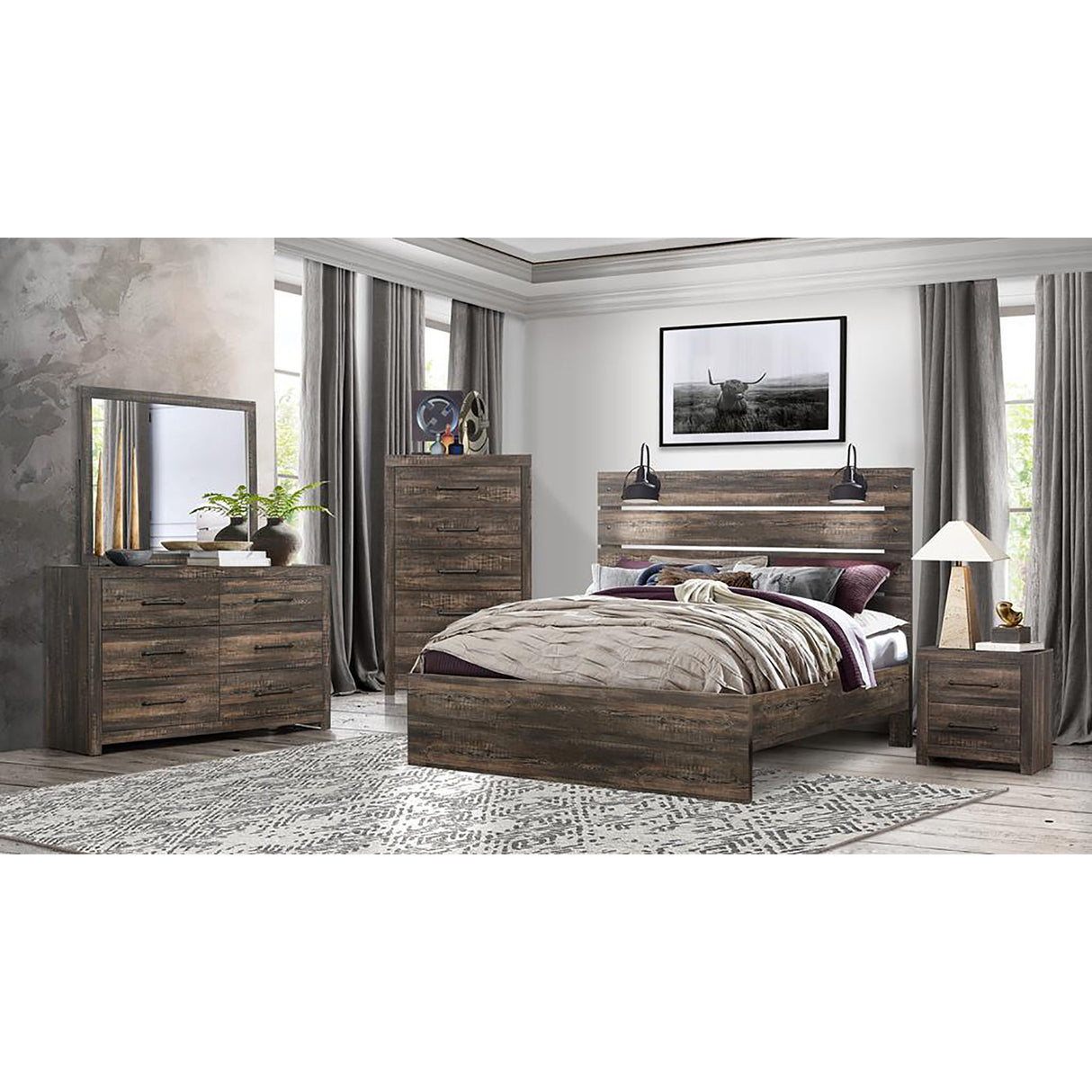 Monica - Queen Bed With Dark And Slat Headboard - Dark Oak