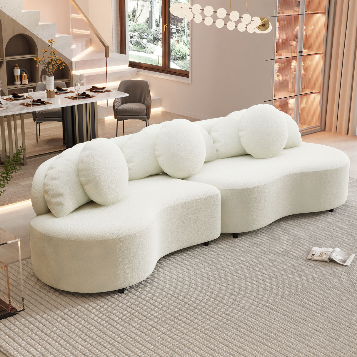 Modern Living Room Sofa Lamb Velvet Upholstered For Home