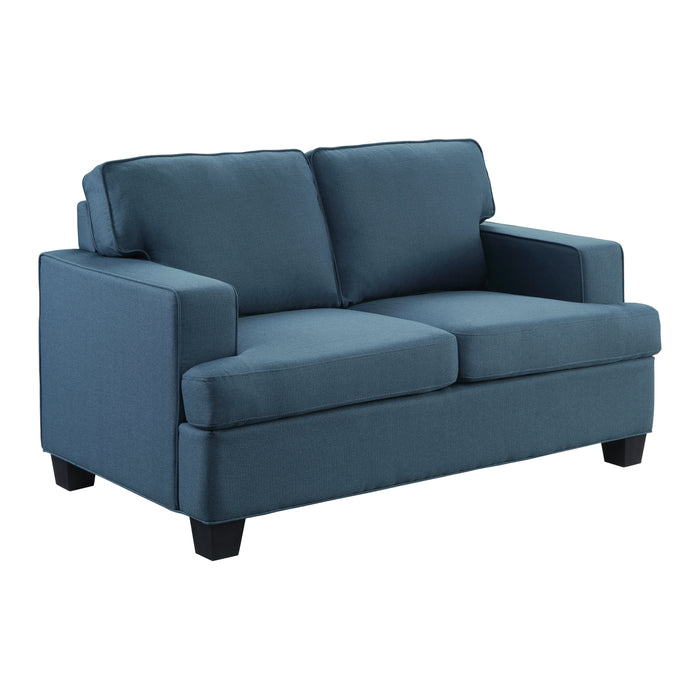 Transitional Style 2pc Sofa Set Blue Textured Fabric Upholstered Sofa and Loveseat Track Arms Solid Wood Frame Living Room Furniture 1pc