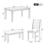 Rustic Style 6 Piece Dining Room Table Set With 4 Upholstered Chairs & A Bench - Brown / Whitewash