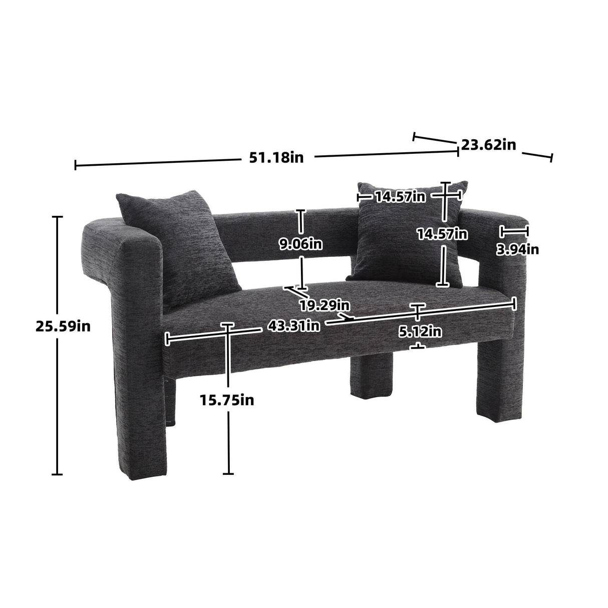 Modern Chenille Loveseat Sofa, Comfy Upholstered 2 Seater
