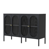 Modern Metal Sideboard Cabinet With 4 Glass Doors, Steel Kitchen Storage And Coffee Bar Cabinet - Black