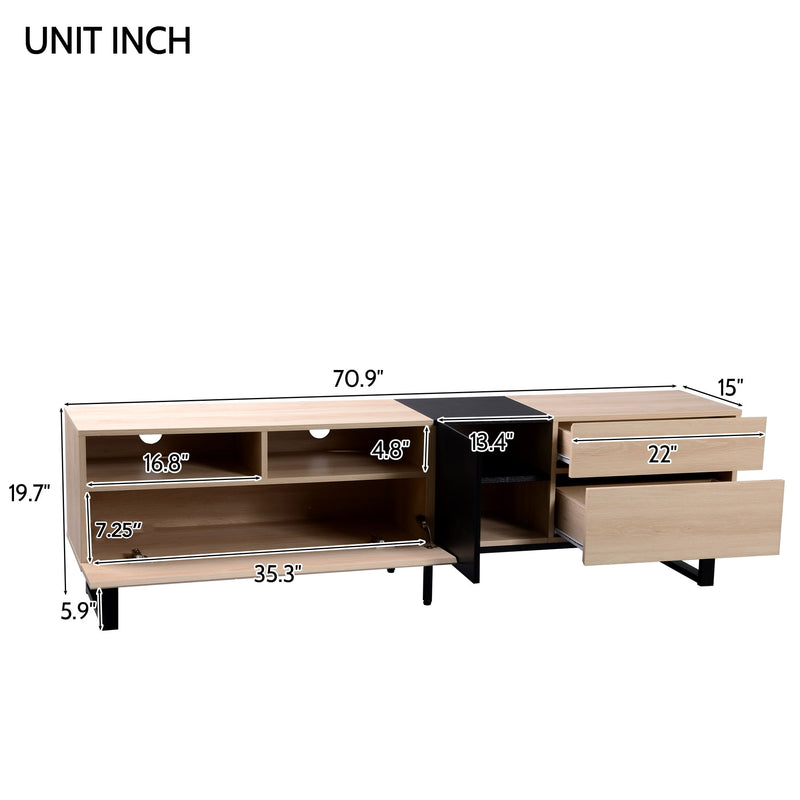TV Stand For 80'' TV With Double Storage Space, Media Console Table With Drop Down Door