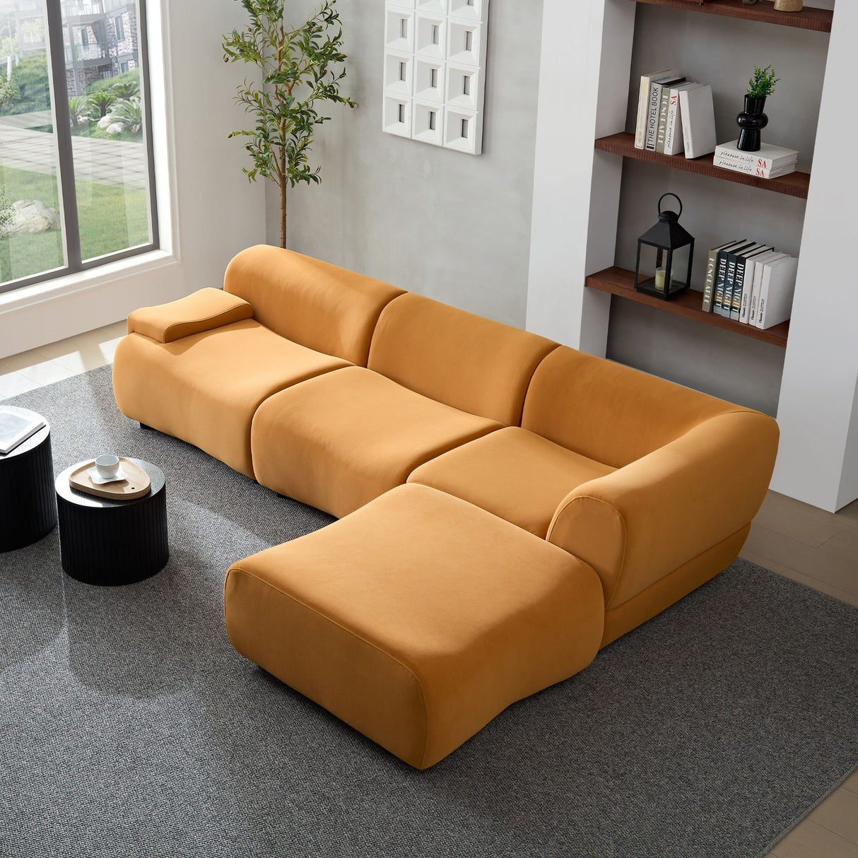 Strong Durable Fabric 4 Seat Sectional Sofa With High Density Sponge