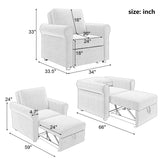 Modern 3 In 1 Convertible Sleeper Chair Bed, Linen Upholstery, Adjustable Backrest