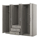 6 Doors Wardrobe Storage For Bedroom, With Big Drawers - Gray