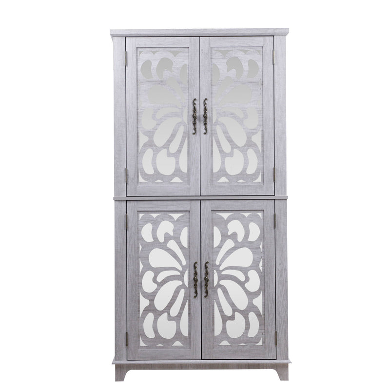 Modern Sideboard Buffet With 4 Mirrored Doors, Adjustable Shelves