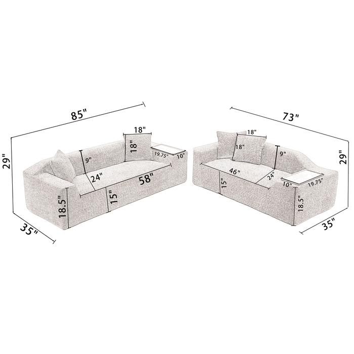 [NEW ARRIVED] [VIDEO PROVIDED]2 Piece Boucle Cloud Sofa Set, Upholstered Sofa Set, Modern 3 Seater and 2 Seater Sofa with MDF End Table for Living Room ,Apartment,3+2 couch,Boucle,Dark Gray