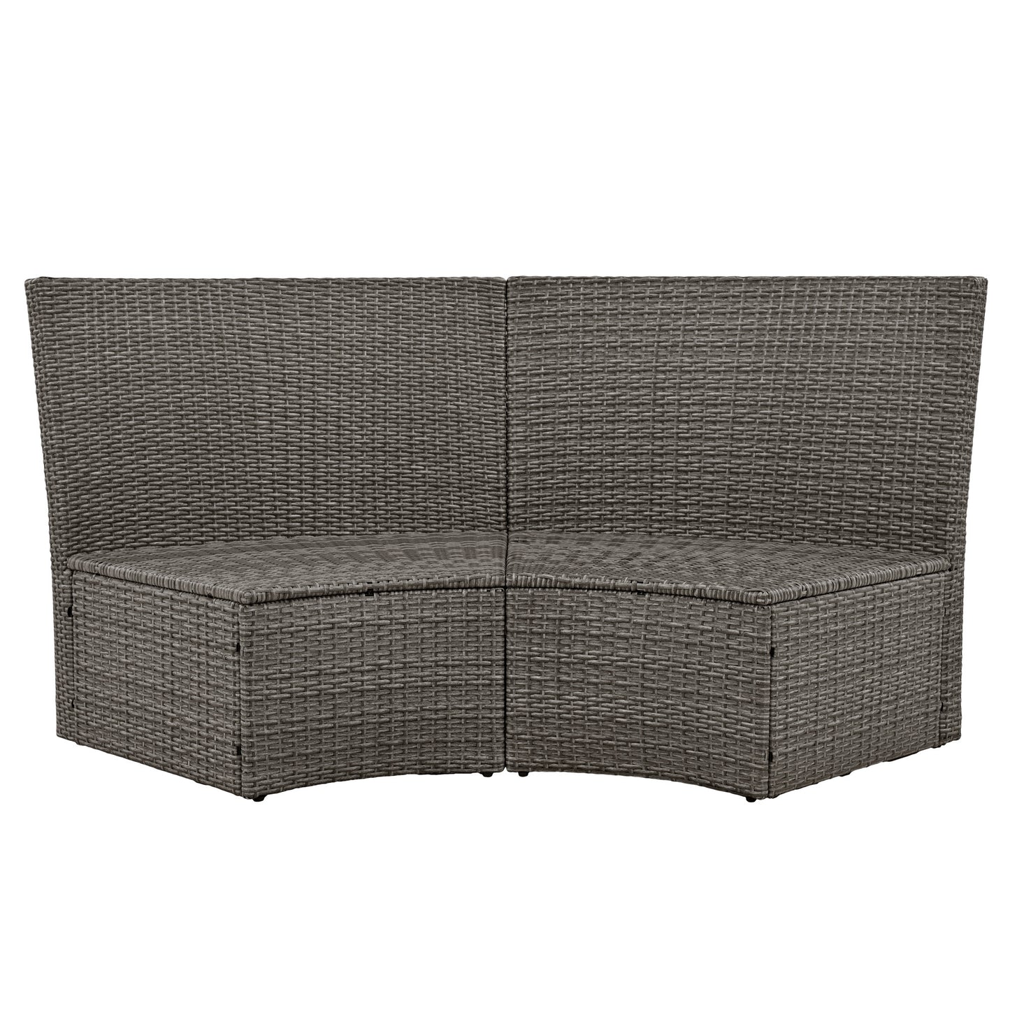 TOPMAX Patio 5-Piece Round Rattan Sectional Sofa Set All-Weather PE Wicker Sunbed Daybed with Round Liftable Table and Washable Cushions for Outdoor Backyard Poolside, Gray