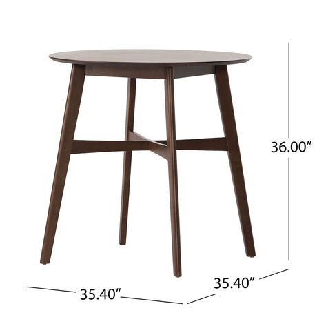 Round Counter Height Dining Table With Thick Rubberwood Legs And Support Beams - Walnut