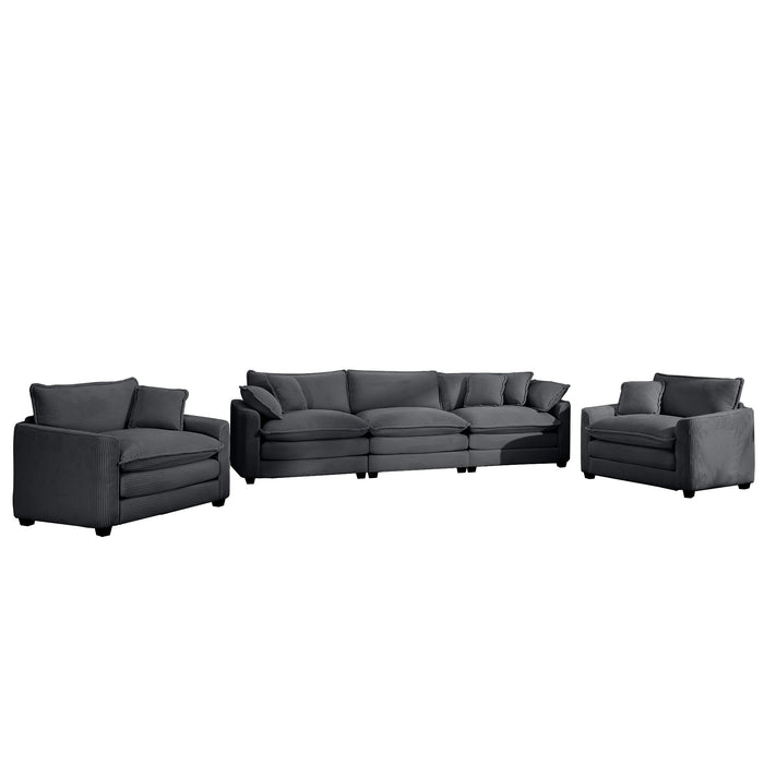 Luxurious and Sophisticated Sofa Set with Soft Cushions and Pillows, Home for Living Rooms and Clubs as well as Home Theaters, Consisting of Two Single Sofas and a 3-Seater Sofas in Grey Corduroy Fabr