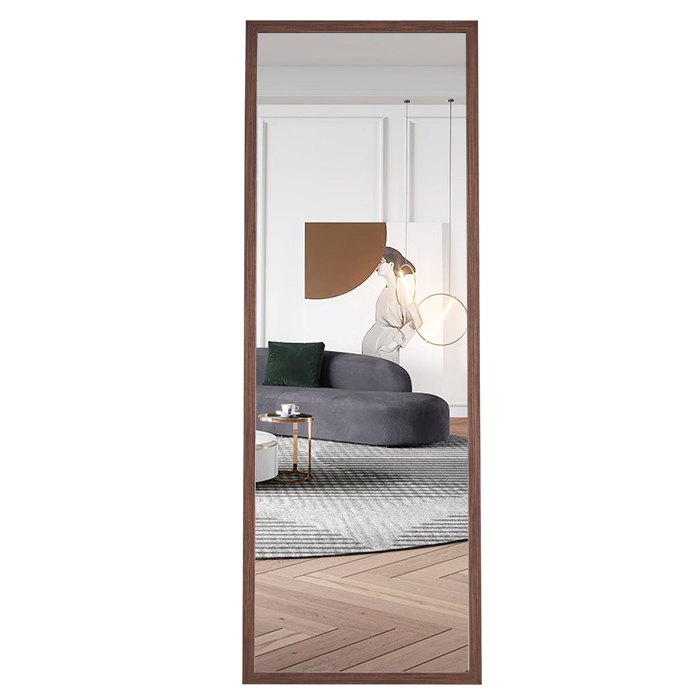 Third generation packaging upgrade, thickened border, brown wood grain solid wood frame full length mirror, dressing mirror, bedroom entrance, decorative mirror, and floor standing mirror.65"*22.8"