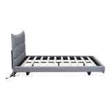 Full Size Upholstered Platform Bed With LED Lights, USB Ports And Outlets - Gray