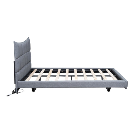 Full Size Upholstered Platform Bed With LED Lights, USB Ports And Outlets - Gray