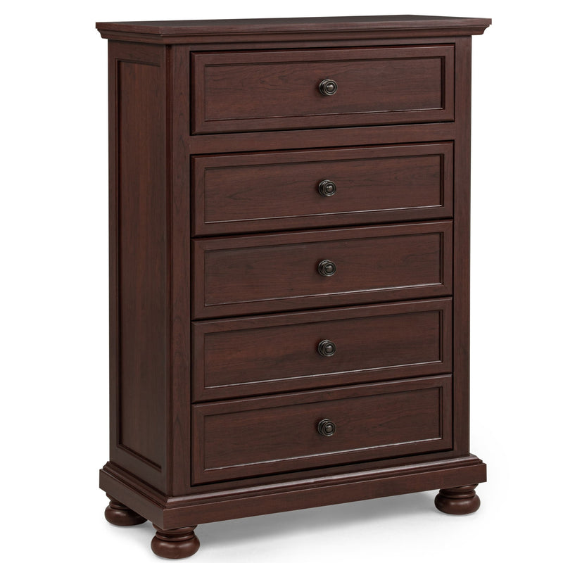 1 Piece Tall Chest, 5 Drawer Storage Bedroom Furniture - Brown / Cherry
