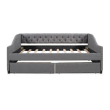 Upholstered Daybed With Two Drawers, Wood Slat Support