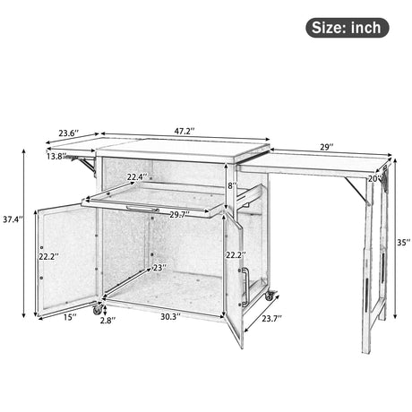 Versatile Outdoor Cabinet With Folding & Expandable Work Surfaces, Ample Storage Space, And Lockable Wheels - Matte Black