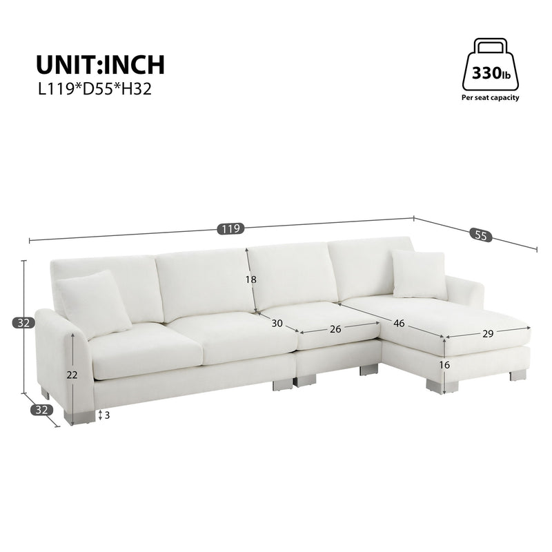 Modern Oversized Sectional Sofa, L-Shaped Luxury Couch Set With 2 Free Pillows, 5 Seat Indoor Furniture With Chaise For Living Room