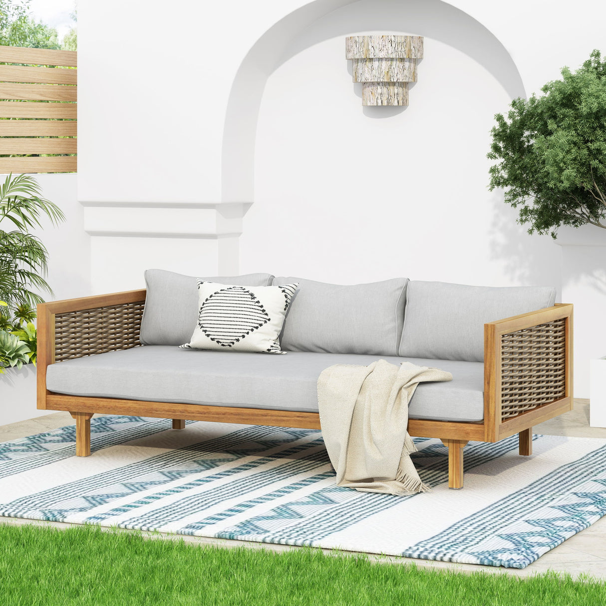 Claremont - 3 Seater Daybed Teak Acacia Wood Water Resistant Cushions