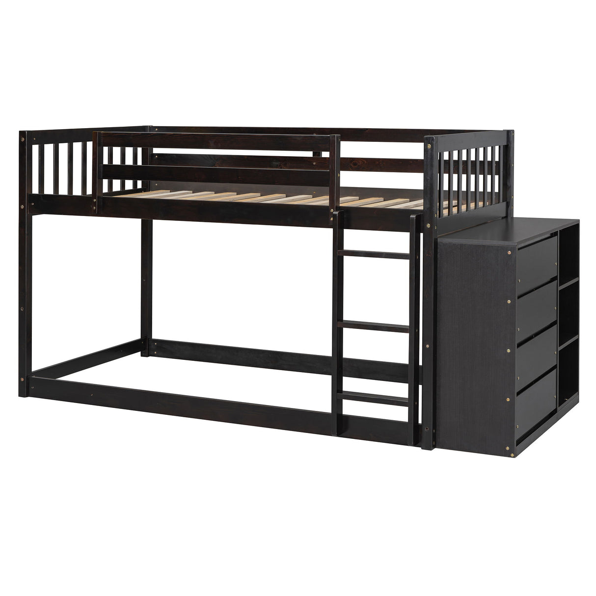 Twin Over Twin Classic Bunk Bed With 4 Drawers And 3 Shelves - Espresso