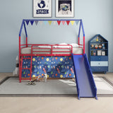 Jack - House Loft Bed With Slide And Curtain Set