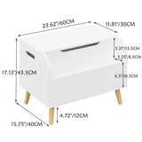 Toy Box With Front Bookshelf, Flip Top Lid, Safety Hinge For Kids Room Organization - White