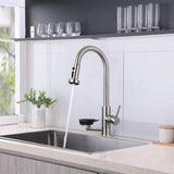 3 In 1 Kitchen Faucet With Press Type Glass Rinser, High Arc Pull Down Sprayer
