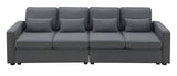 4 Seater Modern Linen Sofa With Armrest Pockets And 4 Pillows, Minimalist Style Couch For Living Room