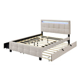Upholstered Platform Bed With LED Frame, With Trundle And 2 Drawers