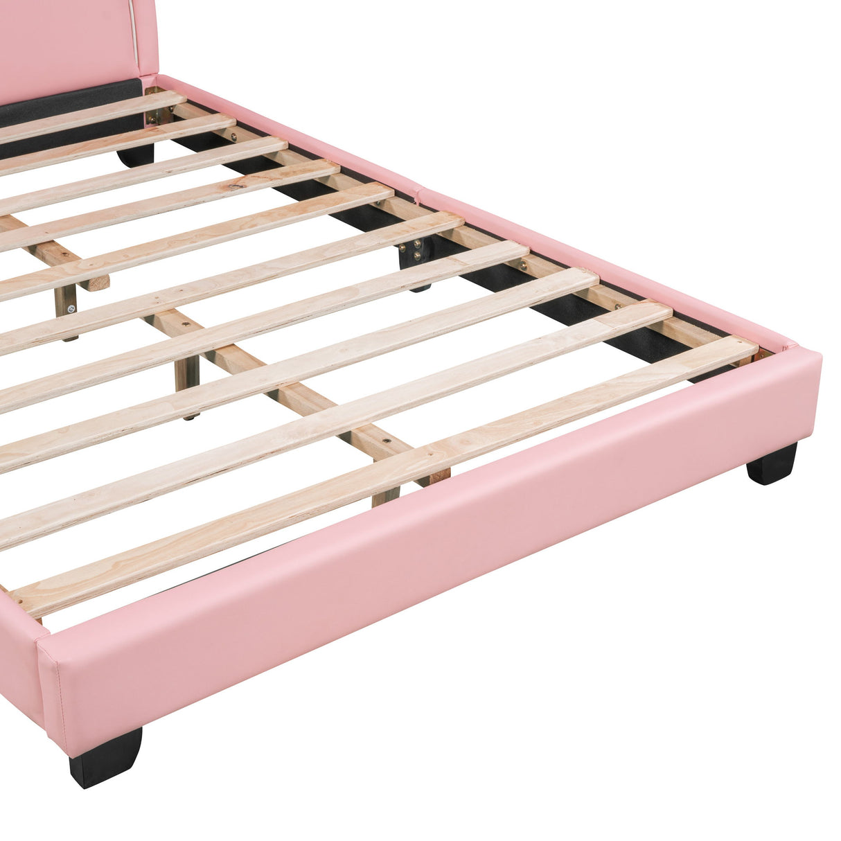 Upholstered Leather Platform Bed With Rabbit Ornament