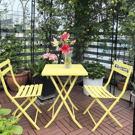 3 Piece Patio Bistro Set Of Foldable Square Table And Chairs