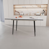 Modern Industrial Expandable Dining Table 47" To With Marble Pattern Top And Metal Legs - White