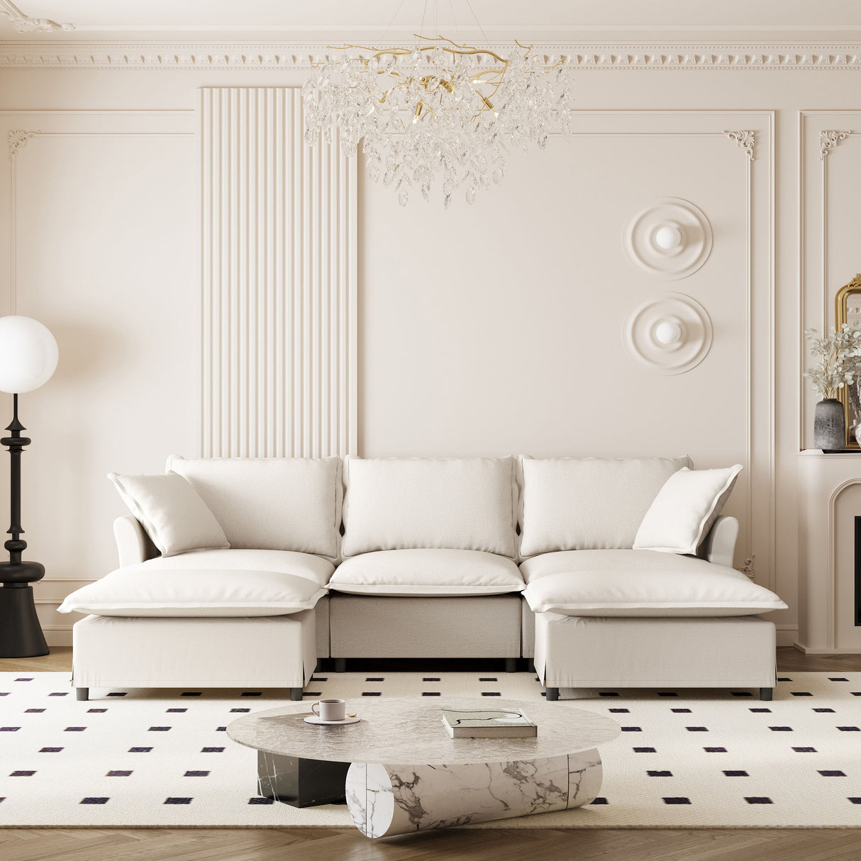 Sectional Sofa With Ottoman Cloud Couch Set With Throw Pillows, Free Combination