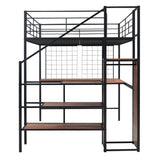 Loft Bed With Desk And Grid, Stylish Frame With Lateral Storage Ladder And Wardrobe