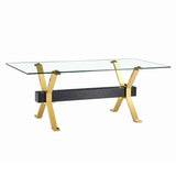 Modern Tempered Glass Dining Table With Metal Legs And Crossbars - Transparent