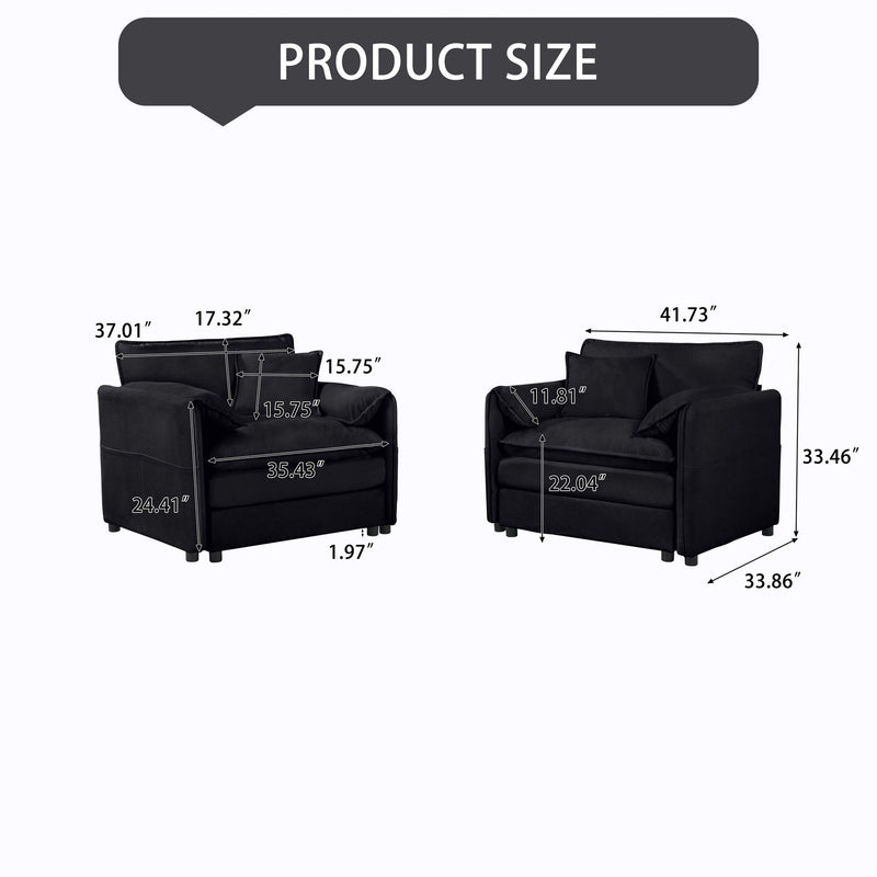 Modern Oversized Accent Chair, Comfy Single Sofa With Large Seat (Set of 2)