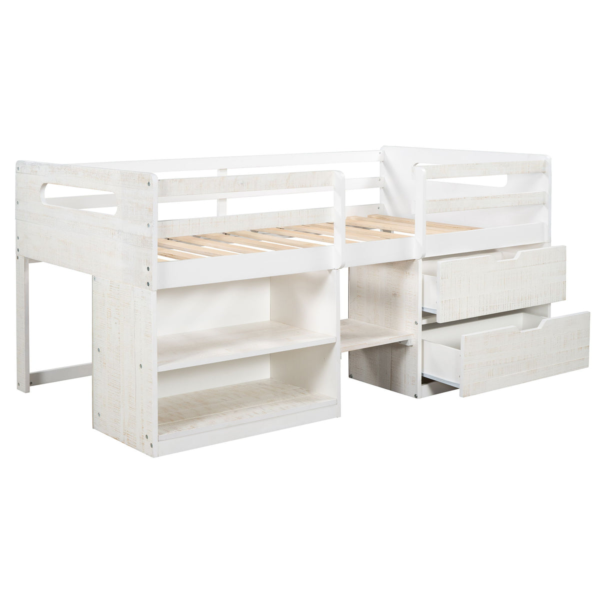 Loft Bed With Two Shelves And Two Drawers